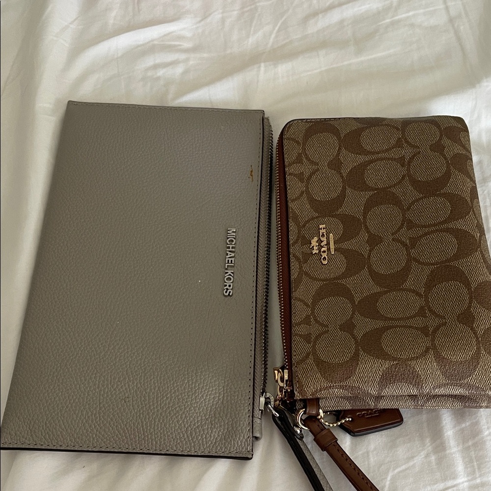 Michael Kors Gray Clutch & Coach Brown Wristlet Set